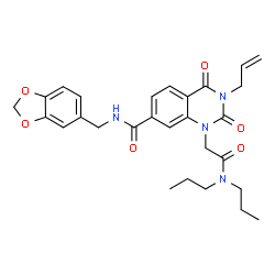 ChemSpider 2D Image | 3-Allyl-N-(1,3-benzodioxol-5-ylmethyl)-1-[2-(dipropylamino)-2-oxoethyl]-2,4-dioxo-1,2,3,4-tetrahydro-7-quinazolinecarboxamide | C28H32N4O6