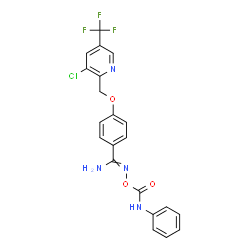 ChemSpider 2D Image | 4-{[3-Chloro-5-(trifluoromethyl)-2-pyridinyl]methoxy}-N'-[(phenylcarbamoyl)oxy]benzenecarboximidamide | C21H16ClF3N4O3