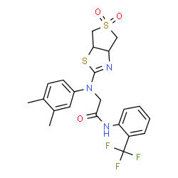 ChemSpider 2D Image | N~2~-(3,4-Dimethylphenyl)-N~2~-(5,5-dioxido-3a,4,6,6a-tetrahydrothieno[3,4-d][1,3]thiazol-2-yl)-N-[2-(trifluoromethyl)phenyl]glycinamide | C22H22F3N3O3S2