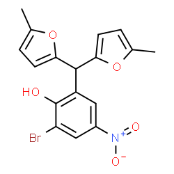 ChemSpider 2D Image | 2-[Bis(5-methyl-2-furyl)methyl]-6-bromo-4-nitrophenol | C17H14BrNO5
