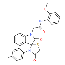 ChemSpider 2D Image | 2-[3'-(4-Fluorophenyl)-2,4'-dioxospiro[indole-3,2'-[1,3]thiazolidin]-1(2H)-yl]-N-(2-methoxyphenyl)acetamide | C25H20FN3O4S