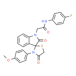 ChemSpider 2D Image | N-(4-Fluorophenyl)-2-[3'-(4-methoxyphenyl)-2,4'-dioxospiro[indole-3,2'-[1,3]thiazolidin]-1(2H)-yl]acetamide | C25H20FN3O4S