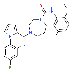 ChemSpider 2D Image | N-(5-Chloro-2-methoxyphenyl)-4-(7-fluoropyrrolo[1,2-a]quinoxalin-4-yl)-1,4-diazepane-1-carboxamide | C24H23ClFN5O2