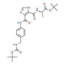 ChemSpider 2D Image | 2-Methyl-2-propanyl N-{[4-({4-[({[(2-methyl-2-propanyl)oxy]carbonyl}amino)methyl]phenyl}carbamoyl)-1H-imidazol-5-yl]carbonyl}-L-alaninate | C24H33N5O6