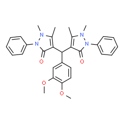 ChemSpider 2D Image | 4,4'-[(3,4-Dimethoxyphenyl)methylene]bis(1,5-dimethyl-2-phenyl-1,2-dihydro-3H-pyrazol-3-one) | C31H32N4O4