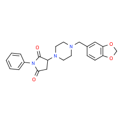 ChemSpider 2D Image | 3-[4-(1,3-Benzodioxol-5-ylmethyl)-1-piperazinyl]-1-phenyl-2,5-pyrrolidinedione | C22H23N3O4