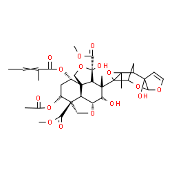 ChemSpider 2D Image | Dimethyl (2aR,3R,4R,4aS,7aR,8S,10S,10bR)-10-acetoxy-3,5-dihydroxy-4-(2-hydroxy-11-methyl-5,7,10-trioxatetracyclo[6.3.1.0~2,6~.0~9,11~]dodec-3-en-9-yl)-4-methyl-8-[(2-methyl-2-butenoyl)oxy]octahydro-1H
-furo[3',4':4,4a]naphtho[1,8-bc]furan-5,10a(8H)-dicarboxylate | C35H44O16
