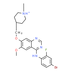 ChemSpider 2D Image | 4-[({4-[(4-Bromo-2-fluorophenyl)amino]-6-methoxy-7-quinazolinyl}oxy)methyl]-1-methylpiperidinium | C22H25BrFN4O2