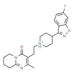 ChemSpider 2D Image | 4-(6-Fluoro-1,2-benzoxazol-3-yl)-1-[2-(2-methyl-4-oxo-6,7,8,9-tetrahydro-4H-pyrido[1,2-a]pyrimidin-3-yl)ethyl]piperidinium | C23H28FN4O2