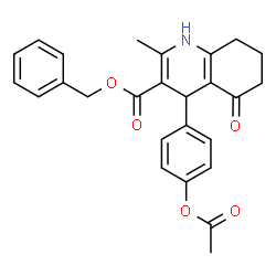 ChemSpider 2D Image | Benzyl 4-(4-acetoxyphenyl)-2-methyl-5-oxo-1,4,5,6,7,8-hexahydro-3-quinolinecarboxylate | C26H25NO5