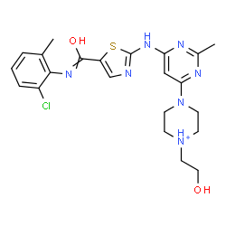 ChemSpider 2D Image | 4-[6-({5-[(2-Chloro-6-methylphenyl)carbamoyl]-1,3-thiazol-2-yl}amino)-2-methyl-4-pyrimidinyl]-1-(2-hydroxyethyl)piperazin-1-ium | C22H27ClN7O2S
