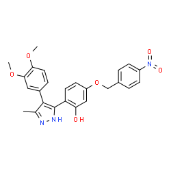 ChemSpider 2D Image | 2-[4-(3,4-Dimethoxyphenyl)-3-methyl-1H-pyrazol-5-yl]-5-[(4-nitrobenzyl)oxy]phenol | C25H23N3O6