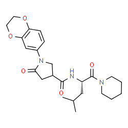 ChemSpider 2D Image | 1-(2,3-Dihydro-1,4-benzodioxin-6-yl)-N-[(2S)-4-methyl-1-oxo-1-(1-piperidinyl)-2-pentanyl]-5-oxo-3-pyrrolidinecarboxamide | C24H33N3O5