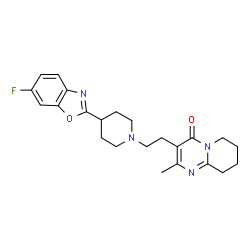 ChemSpider 2D Image | 3-(2-(4-(6-fluoro-1,3-benzoxazol-2-yl)piperidin-1-yl)ethyl)-2-methyl-6,7,8,9-tetrahydro-4H-pyrido(1,2-a)pyrimidin-4-one | C23H27FN4O2