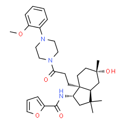 ChemSpider 2D Image | N-[(1S,3aS,5S,7aR)-5-Hydroxy-7a-{3-[4-(2-methoxyphenyl)-1-piperazinyl]-3-oxopropyl}-3,3,5-trimethyloctahydro-1H-inden-1-yl]-2-furamide | C31H43N3O5