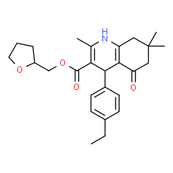 ChemSpider 2D Image | Tetrahydro-2-furanylmethyl 4-(4-ethylphenyl)-2,7,7-trimethyl-5-oxo-1,4,5,6,7,8-hexahydro-3-quinolinecarboxylate | C26H33NO4