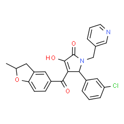 ChemSpider 2D Image | 5-(3-Chlorophenyl)-3-hydroxy-4-[(2-methyl-2,3-dihydro-1-benzofuran-5-yl)carbonyl]-1-(3-pyridinylmethyl)-1,5-dihydro-2H-pyrrol-2-one | C26H21ClN2O4