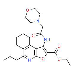 ChemSpider 2D Image | Ethyl 5-isobutyl-1-[(4-morpholinylacetyl)amino]-6,7,8,9-tetrahydrofuro[2,3-c]isoquinoline-2-carboxylate | C24H33N3O5