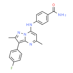 ChemSpider 2D Image | 4-{[3-(4-Fluorophenyl)-2,5-dimethylpyrazolo[1,5-a]pyrimidin-7-yl]amino}benzamide | C21H18FN5O