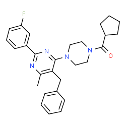ChemSpider 2D Image | {4-[5-Benzyl-2-(3-fluorophenyl)-6-methyl-4-pyrimidinyl]-1-piperazinyl}(cyclopentyl)methanone | C28H31FN4O