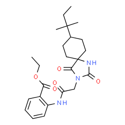 ChemSpider 2D Image | Ethyl 2-({[8-(2-methyl-2-butanyl)-2,4-dioxo-1,3-diazaspiro[4.5]dec-3-yl]acetyl}amino)benzoate | C24H33N3O5