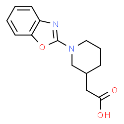 ChemSpider 2D Image | [1-(1,3-Benzoxazol-2-yl)-3-piperidinyl]acetic acid | C14H16N2O3