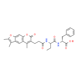 ChemSpider 2D Image | N-(2-{[3-(2,3,5-Trimethyl-7-oxo-7H-furo[3,2-g]chromen-6-yl)propanoyl]amino}butanoyl)-D-phenylalanine | C30H32N2O7