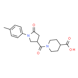 ChemSpider 2D Image | 1-[1-(4-methylphenyl)-5-oxopyrrolidine-3-carbonyl]piperidine-4-carboxylic acid | C18H22N2O4