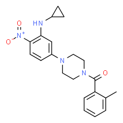 ChemSpider 2D Image | {4-[3-(Cyclopropylamino)-4-nitrophenyl]-1-piperazinyl}(2-methylphenyl)methanone | C21H24N4O3