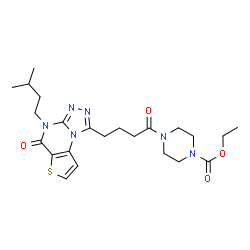 ChemSpider 2D Image | Ethyl 4-{4-[4-(3-methylbutyl)-5-oxo-4,5-dihydrothieno[2,3-e][1,2,4]triazolo[4,3-a]pyrimidin-1-yl]butanoyl}-1-piperazinecarboxylate | C23H32N6O4S