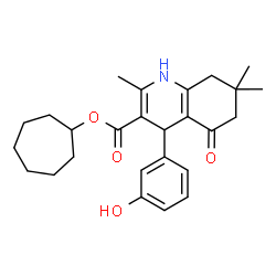 ChemSpider 2D Image | Cycloheptyl 4-(3-hydroxyphenyl)-2,7,7-trimethyl-5-oxo-1,4,5,6,7,8-hexahydro-3-quinolinecarboxylate | C26H33NO4
