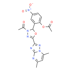 ChemSpider 2D Image | 2-[3-Acetyl-5-(5,7-dimethyl[1,2,4]triazolo[1,5-a]pyrimidin-2-yl)-2,3-dihydro-1,3,4-oxadiazol-2-yl]-4-nitrophenyl acetate | C19H17N7O6