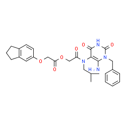 ChemSpider 2D Image | 2-[(6-Amino-1-benzyl-2,4-dioxo-1,2,3,4-tetrahydro-5-pyrimidinyl)(isobutyl)amino]-2-oxoethyl (2,3-dihydro-1H-inden-5-yloxy)acetate | C28H32N4O6