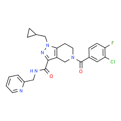 ChemSpider 2D Image | 5-(3-Chloro-4-fluorobenzoyl)-1-(cyclopropylmethyl)-N-(2-pyridinylmethyl)-4,5,6,7-tetrahydro-1H-pyrazolo[4,3-c]pyridine-3-carboxamide | C24H23ClFN5O2