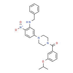 ChemSpider 2D Image | {4-[3-(Benzylamino)-4-nitrophenyl]-1-piperazinyl}(3-isopropoxyphenyl)methanone | C27H30N4O4