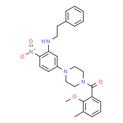ChemSpider 2D Image | (2-Methoxy-3-methylphenyl)(4-{4-nitro-3-[(2-phenylethyl)amino]phenyl}-1-piperazinyl)methanone | C27H30N4O4