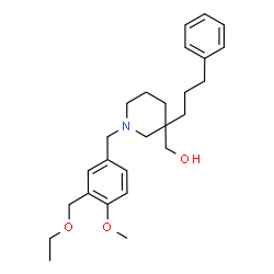 ChemSpider 2D Image | {1-[3-(Ethoxymethyl)-4-methoxybenzyl]-3-(3-phenylpropyl)-3-piperidinyl}methanol | C26H37NO3