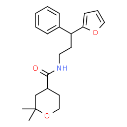 ChemSpider 2D Image | N-[3-(2-Furyl)-3-phenylpropyl]-2,2-dimethyltetrahydro-2H-pyran-4-carboxamide | C21H27NO3