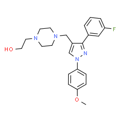 ChemSpider 2D Image | 2-(4-{[3-(3-Fluorophenyl)-1-(4-methoxyphenyl)-1H-pyrazol-4-yl]methyl}-1-piperazinyl)ethanol | C23H27FN4O2