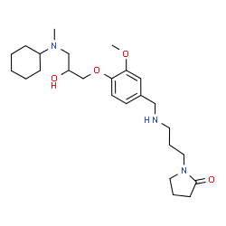 ChemSpider 2D Image | 1-{3-[(4-{3-[Cyclohexyl(methyl)amino]-2-hydroxypropoxy}-3-methoxybenzyl)amino]propyl}-2-pyrrolidinone | C25H41N3O4