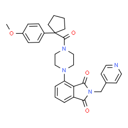 ChemSpider 2D Image | 4-(4-{[1-(4-Methoxyphenyl)cyclopentyl]carbonyl}-1-piperazinyl)-2-(4-pyridinylmethyl)-1H-isoindole-1,3(2H)-dione | C31H32N4O4