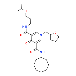 ChemSpider 2D Image | N-Cyclooctyl-N'-(3-isopropoxypropyl)-4-oxo-1-(tetrahydro-2-furanylmethyl)-1,4-dihydro-3,5-pyridinedicarboxamide | C26H41N3O5