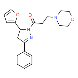 ChemSpider 2D Image | 1-[5-(2-Furyl)-3-phenyl-4,5-dihydro-1H-pyrazol-1-yl]-3-(4-morpholinyl)-1-propanone | C20H23N3O3