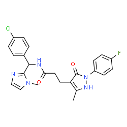 ChemSpider 2D Image | N-[(4-Chlorophenyl)(1-methyl-1H-imidazol-2-yl)methyl]-3-[2-(4-fluorophenyl)-5-methyl-3-oxo-2,3-dihydro-1H-pyrazol-4-yl]propanamide | C24H23ClFN5O2
