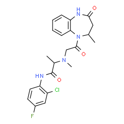 ChemSpider 2D Image | N-(2-Chloro-4-fluorophenyl)-N~2~-methyl-N~2~-[2-(2-methyl-4-oxo-2,3,4,5-tetrahydro-1H-1,5-benzodiazepin-1-yl)-2-oxoethyl]alaninamide | C22H24ClFN4O3
