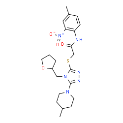 ChemSpider 2D Image | N-(4-Methyl-2-nitrophenyl)-2-{[5-(4-methyl-1-piperidinyl)-4-(tetrahydro-2-furanylmethyl)-4H-1,2,4-triazol-3-yl]sulfanyl}acetamide | C22H30N6O4S