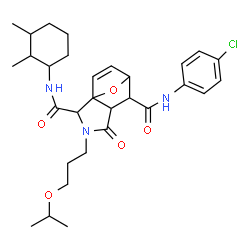 ChemSpider 2D Image | N~6~-(4-Chlorophenyl)-N~2~-(2,3-dimethylcyclohexyl)-3-(3-isopropoxypropyl)-4-oxo-10-oxa-3-azatricyclo[5.2.1.0~1,5~]dec-8-ene-2,6-dicarboxamide | C30H40ClN3O5