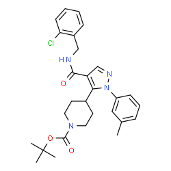 ChemSpider 2D Image | 2-Methyl-2-propanyl 4-{4-[(2-chlorobenzyl)carbamoyl]-1-(3-methylphenyl)-1H-pyrazol-5-yl}-1-piperidinecarboxylate | C28H33ClN4O3