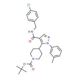 ChemSpider 2D Image | 2-Methyl-2-propanyl 4-{4-[(4-chlorobenzyl)carbamoyl]-1-(3-methylphenyl)-1H-pyrazol-5-yl}-1-piperidinecarboxylate | C28H33ClN4O3