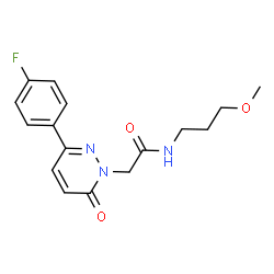 ChemSpider 2D Image | 2-[3-(4-Fluorophenyl)-6-oxo-1(6H)-pyridazinyl]-N-(3-methoxypropyl)acetamide | C16H18FN3O3